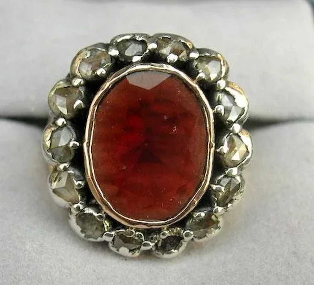 Garnet and Rose Cut Diamond Ring, Victorian - image 2
