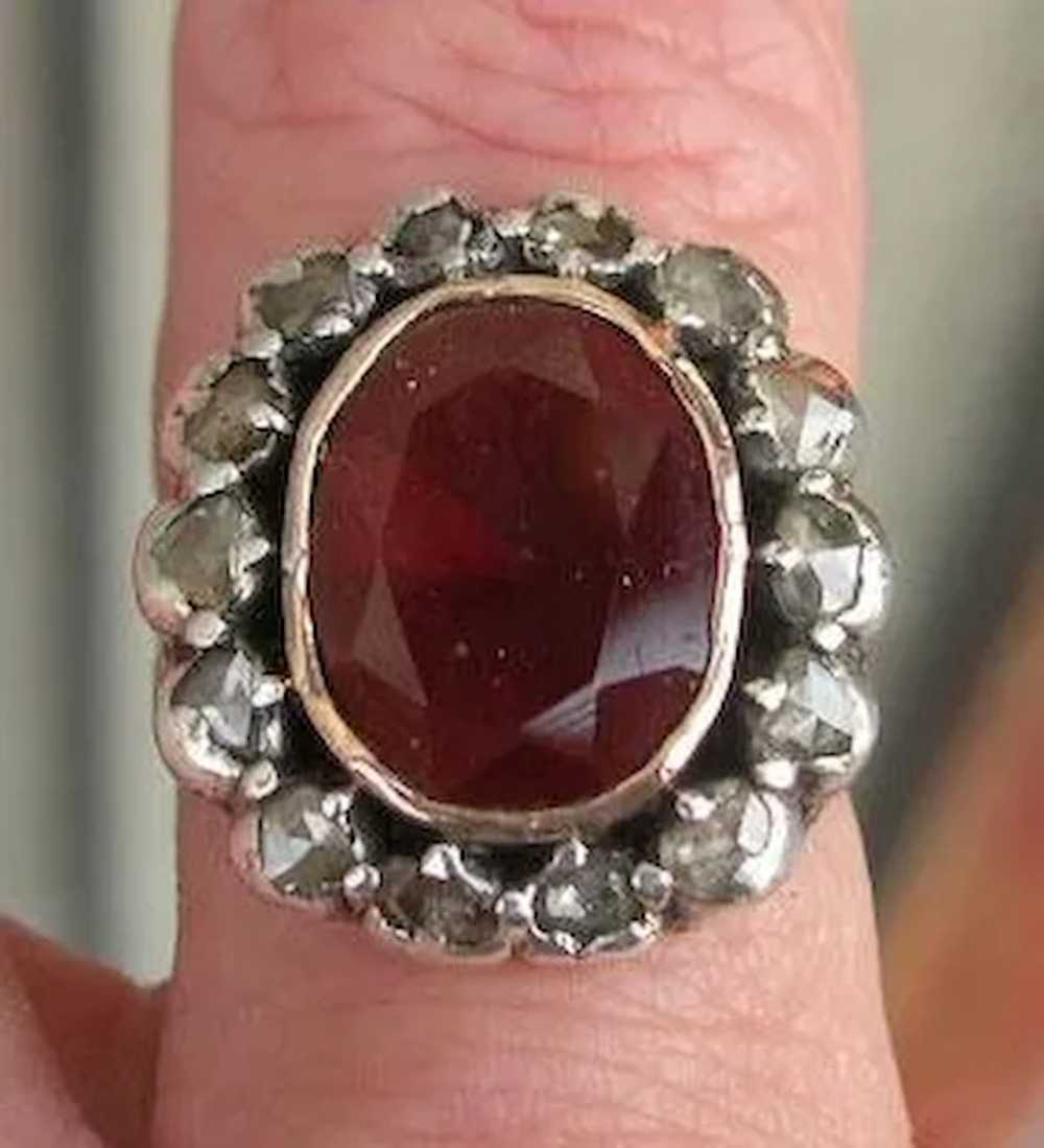 Garnet and Rose Cut Diamond Ring, Victorian - image 5