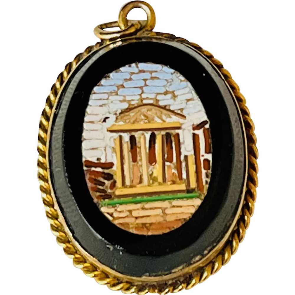 Gold Set Micro Mosaic Pendant, Victorian - image 1