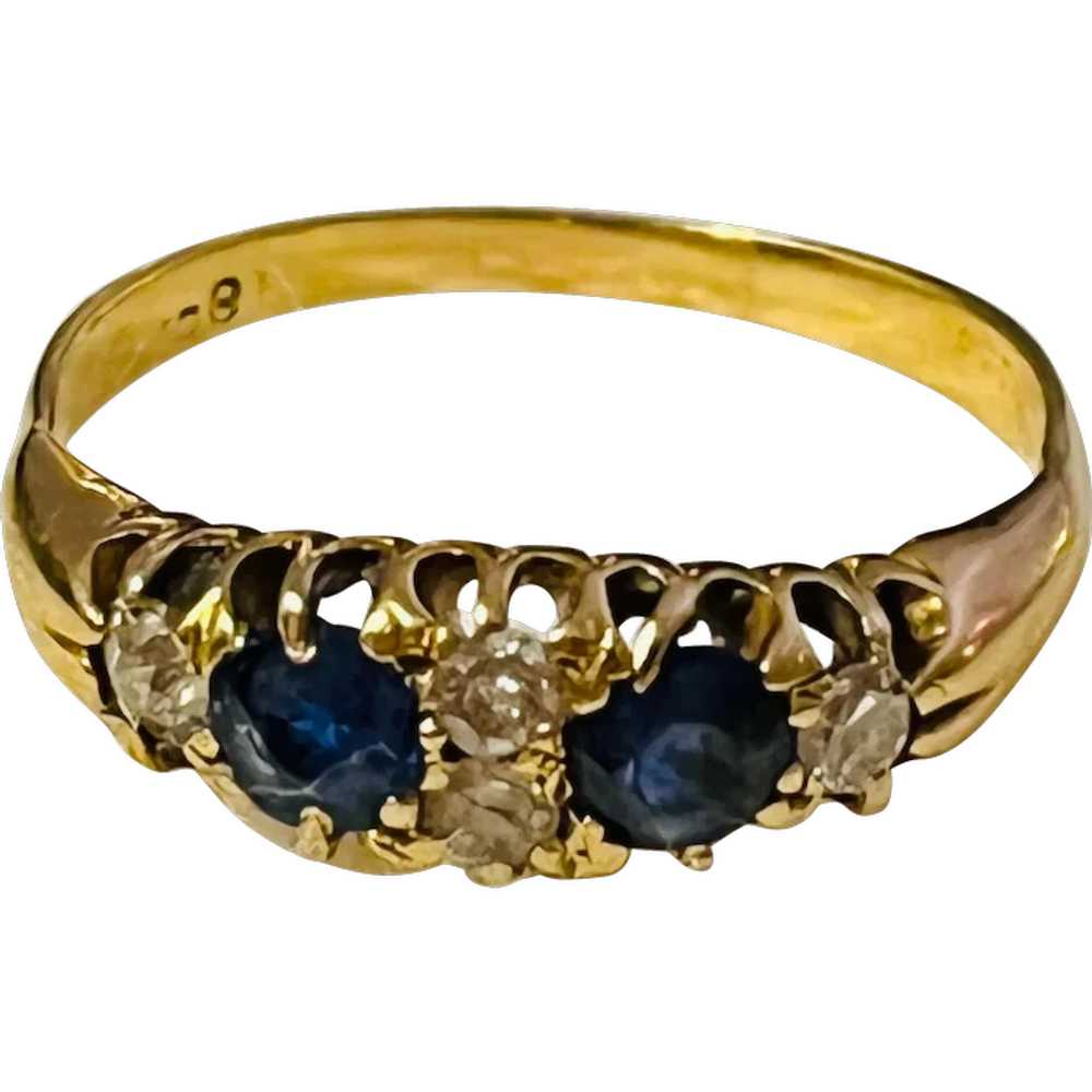 18 Carat  2 Sapphire, 4 Diamond "Gypsy"  Band ring - image 1