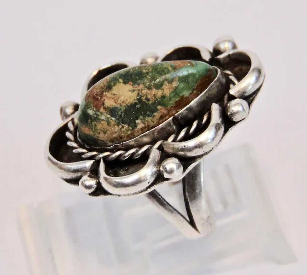 Sterling Silver Ring Cabochon Green Turquoise Nat… - image 2