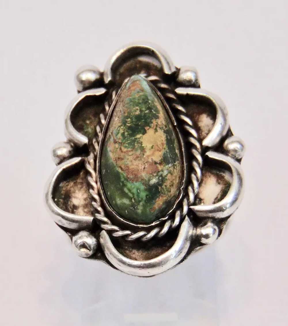 Sterling Silver Ring Cabochon Green Turquoise Nat… - image 3