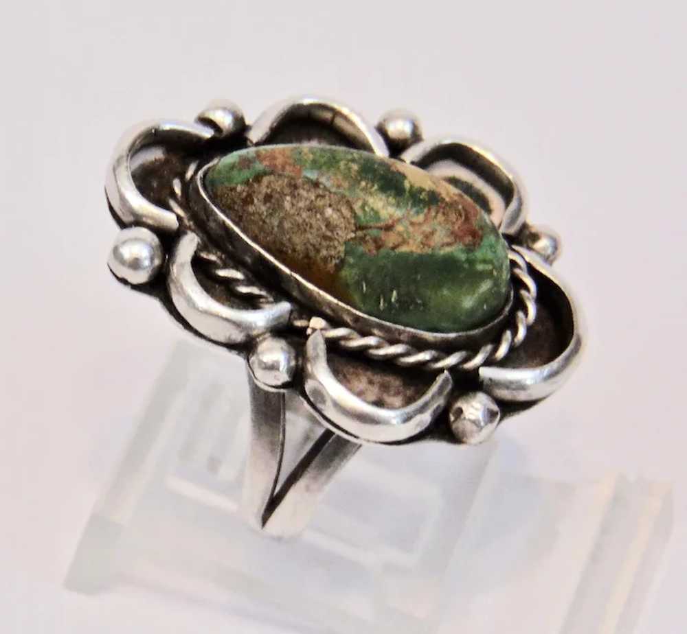 Sterling Silver Ring Cabochon Green Turquoise Nat… - image 4