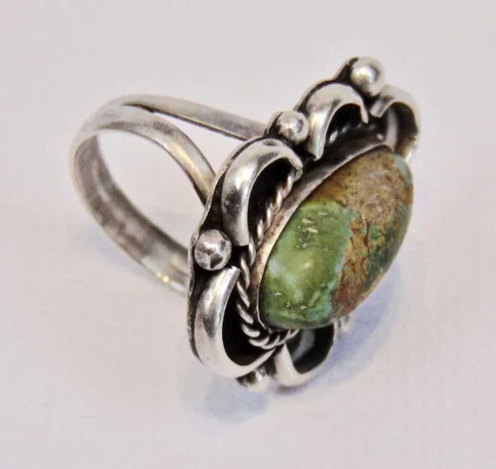 Sterling Silver Ring Cabochon Green Turquoise Nat… - image 5