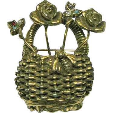 Nantucket Style Basket Pin with Stick Pins and Bug - image 1