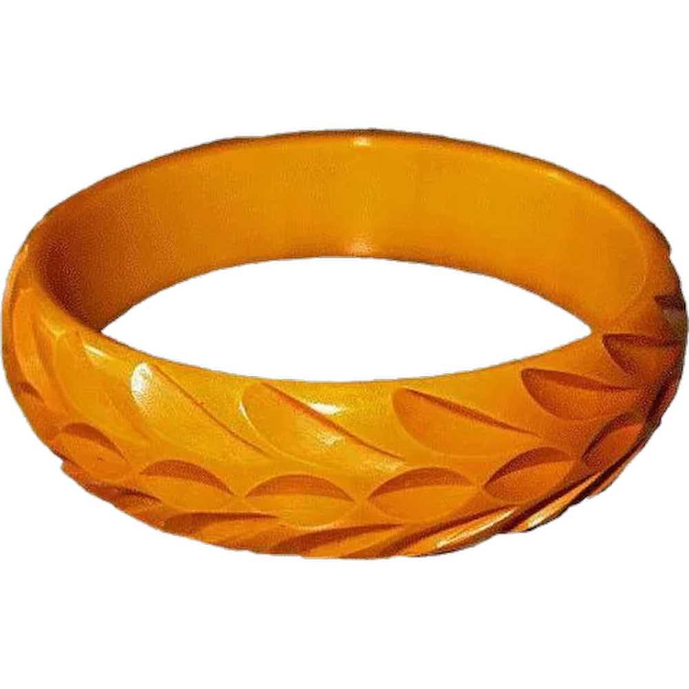 Bakelite Butterscotch Bangle Bracelet Deeply Carv… - image 1