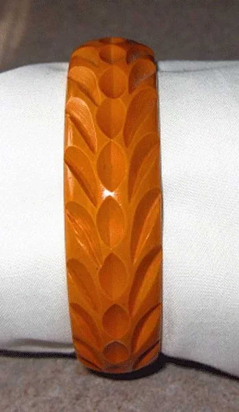 Bakelite Butterscotch Bangle Bracelet Deeply Carv… - image 2