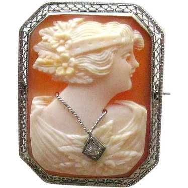 GORGEOUS Shell Cameo 14 K White Gold / En Habille… - image 1