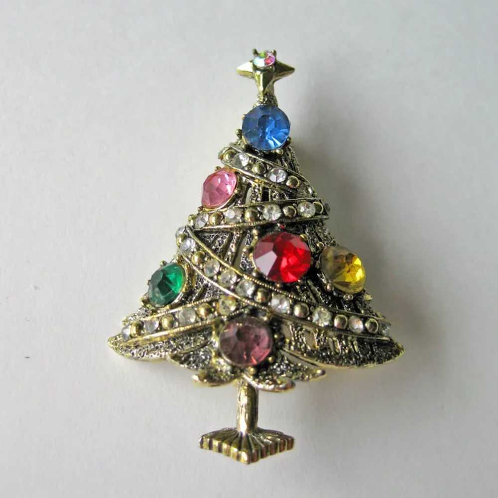 Vintage Hollycraft Christmas Tree Pin and Earring… - image 2