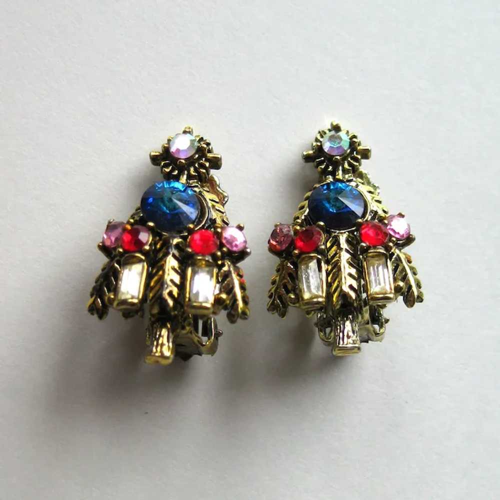 Vintage Hollycraft Christmas Tree Pin and Earring… - image 3