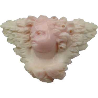 RARE Victorian Carved Angel Skin Coral Cherub & W… - image 1
