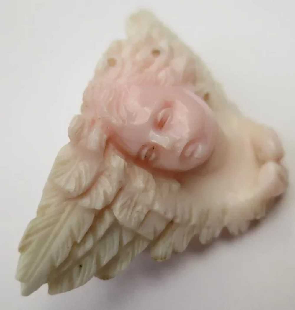 RARE Victorian Carved Angel Skin Coral Cherub & W… - image 6