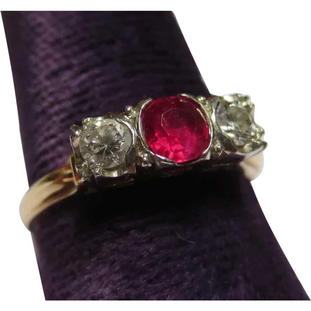 1940-50's Diamond & Ruby 14k Gold Engagement Ring - image 1