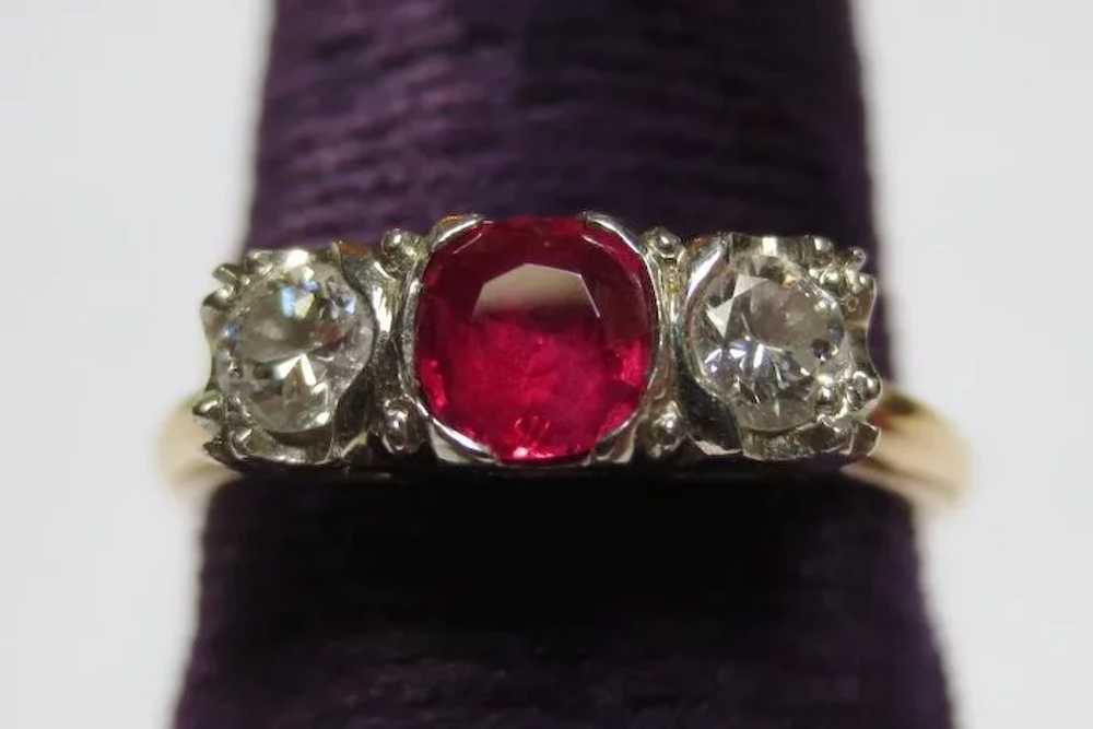 1940-50's Diamond & Ruby 14k Gold Engagement Ring - image 2