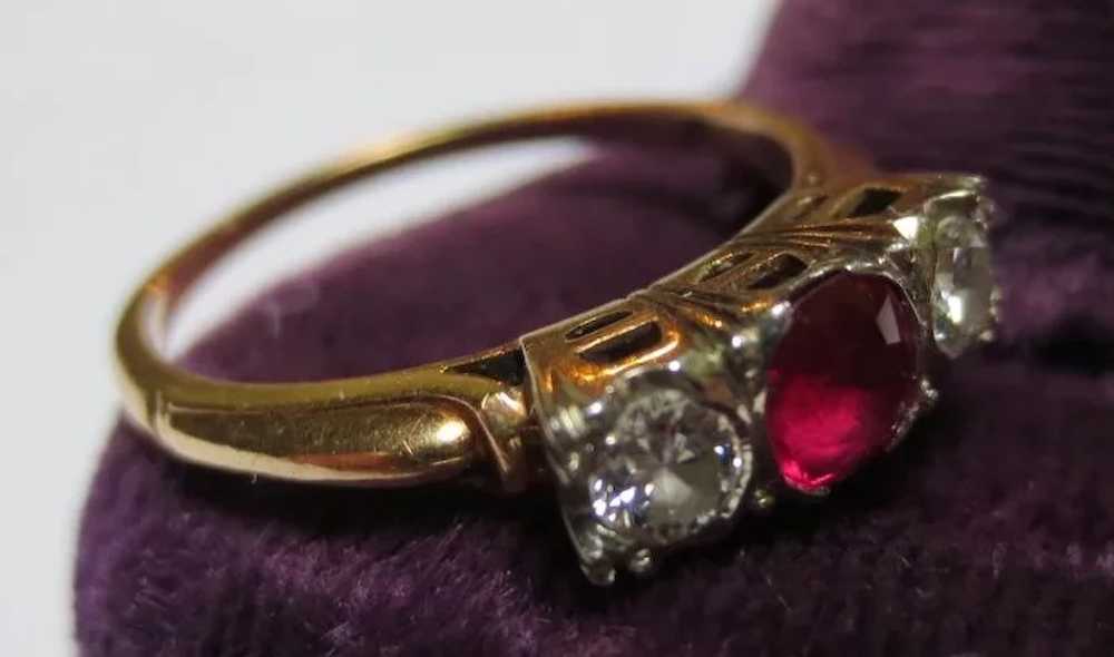 1940-50's Diamond & Ruby 14k Gold Engagement Ring - image 3