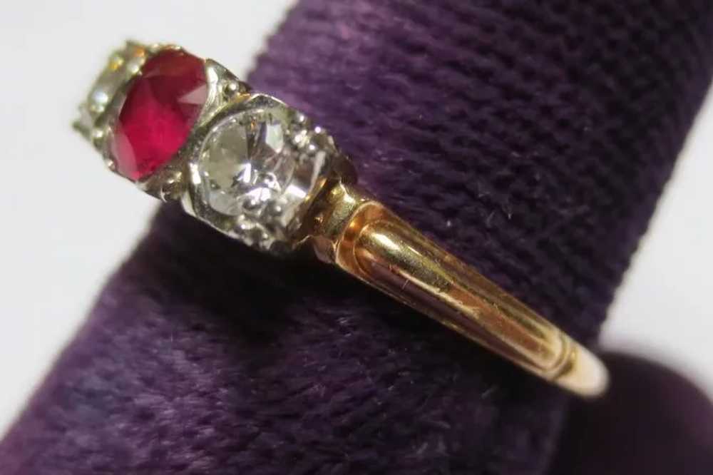 1940-50's Diamond & Ruby 14k Gold Engagement Ring - image 4