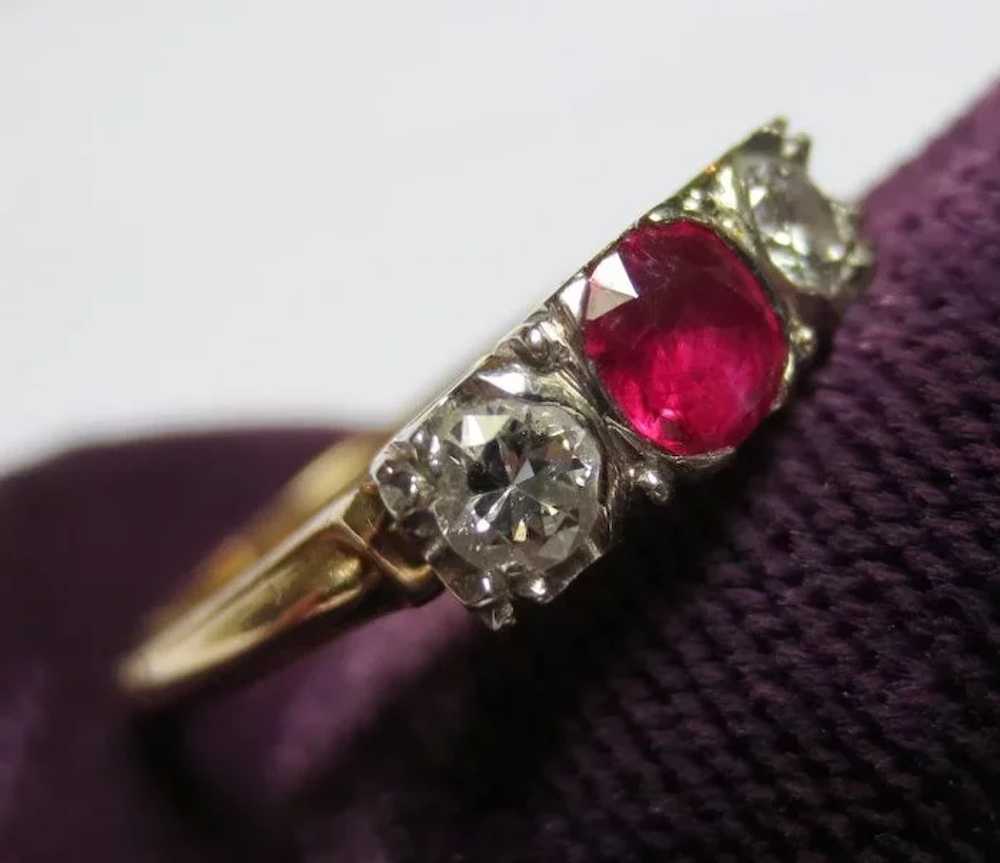 1940-50's Diamond & Ruby 14k Gold Engagement Ring - image 5