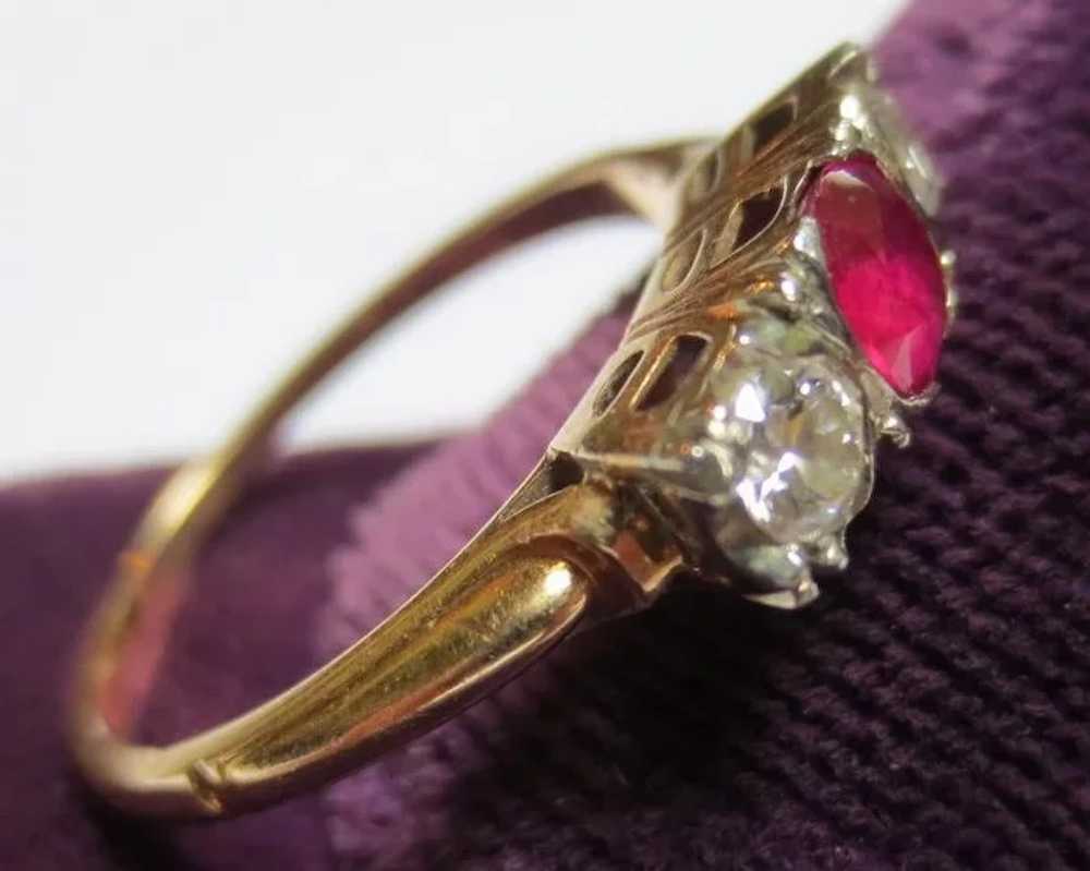 1940-50's Diamond & Ruby 14k Gold Engagement Ring - image 6