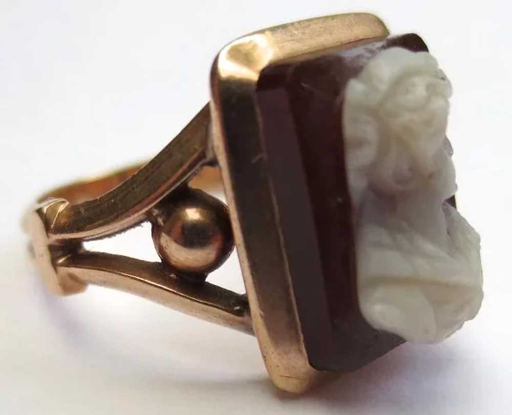 Antique 14k Gold Victorian Hardstone Cameo Ring - image 3