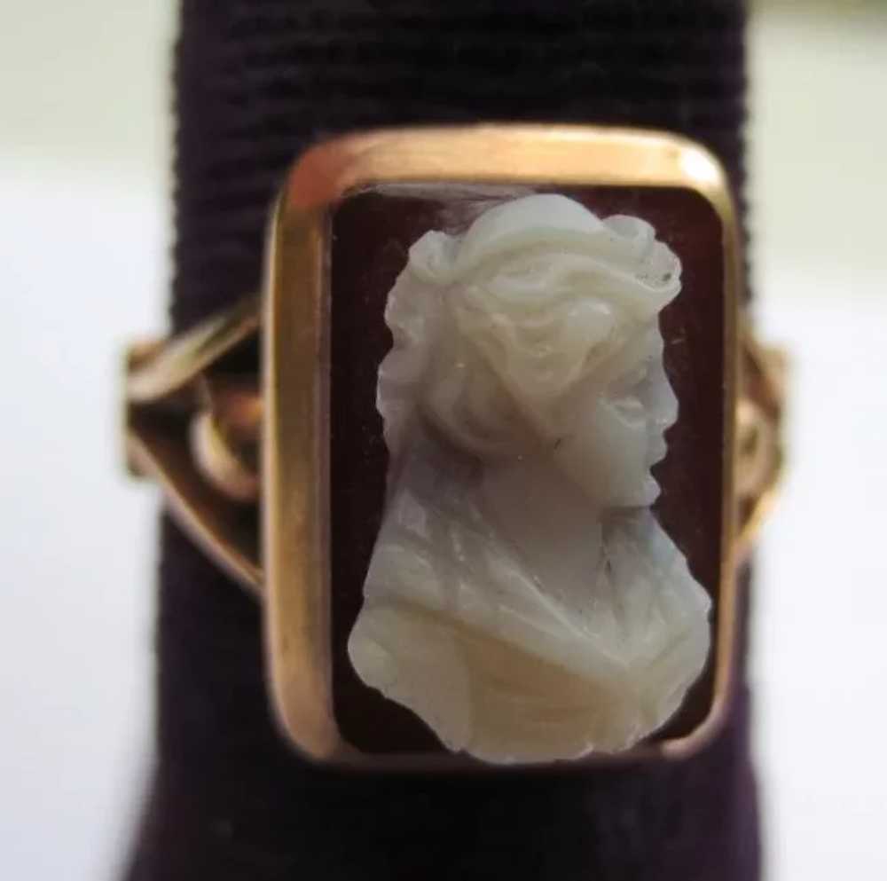 Antique 14k Gold Victorian Hardstone Cameo Ring - image 6