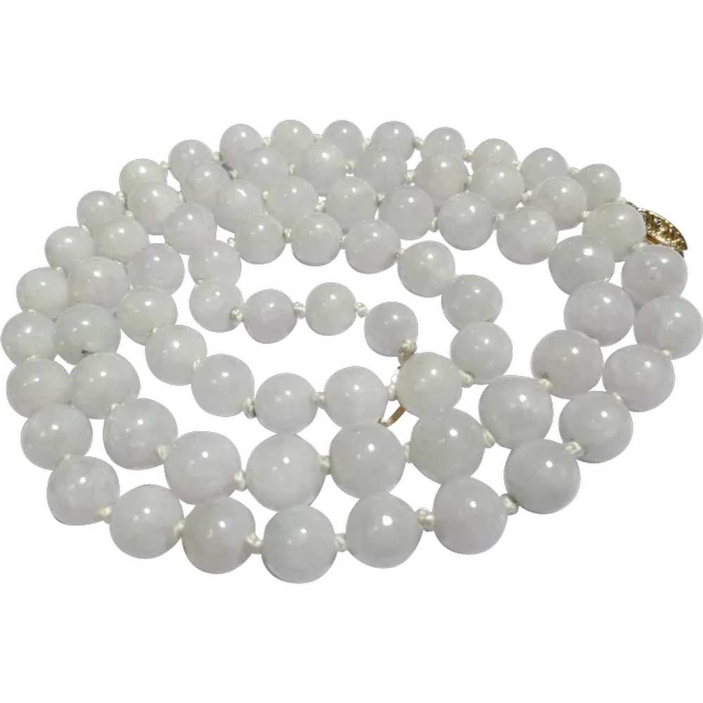 Vintage White Jade 14k Gold Beaded Necklace Strand - image 1