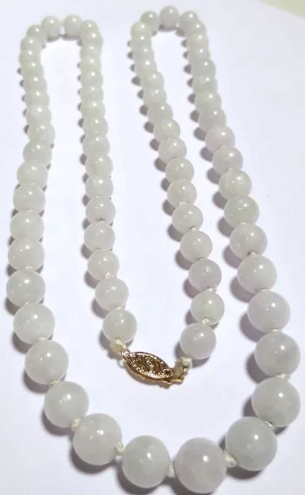 Vintage White Jade 14k Gold Beaded Necklace Strand - image 5