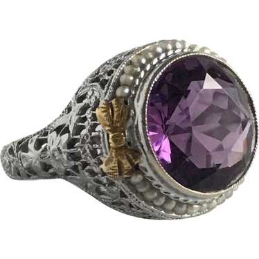 Edwardian Amethyst 14K Gold Filigree Ring