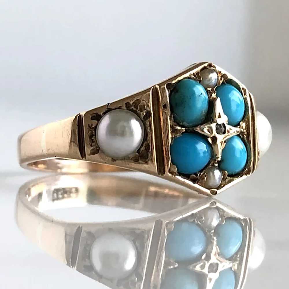 Victorian Turquoise, Pearls & Rose Cut Diamond 15… - image 10