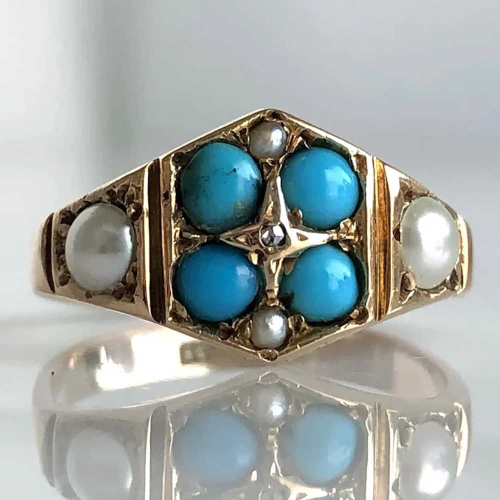 Victorian Turquoise, Pearls & Rose Cut Diamond 15… - image 11