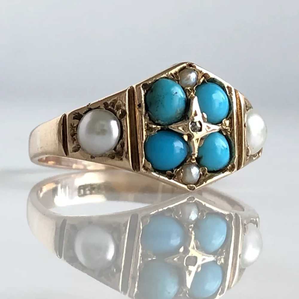 Victorian Turquoise, Pearls & Rose Cut Diamond 15… - image 12