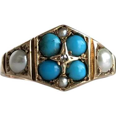 Victorian Turquoise, Pearls & Rose Cut Diamond 15… - image 1