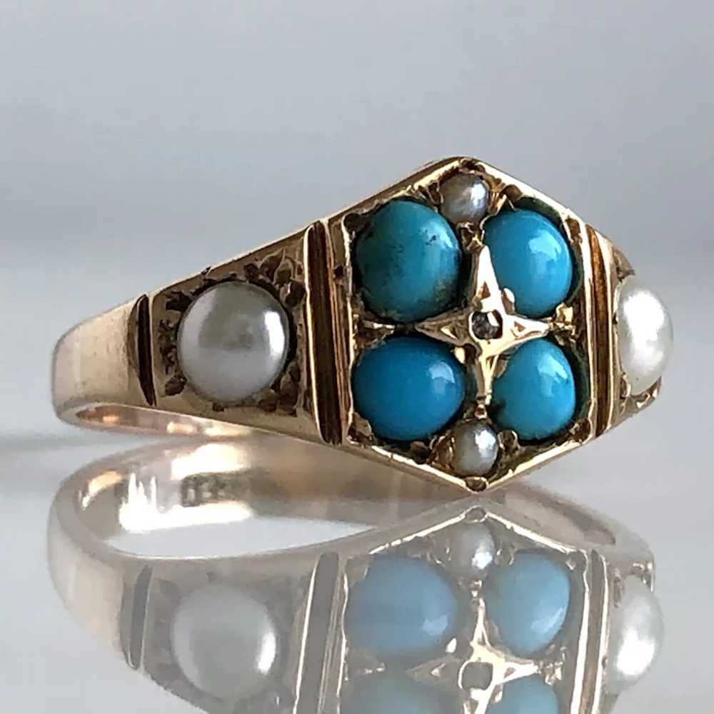 Victorian Turquoise, Pearls & Rose Cut Diamond 15… - image 2