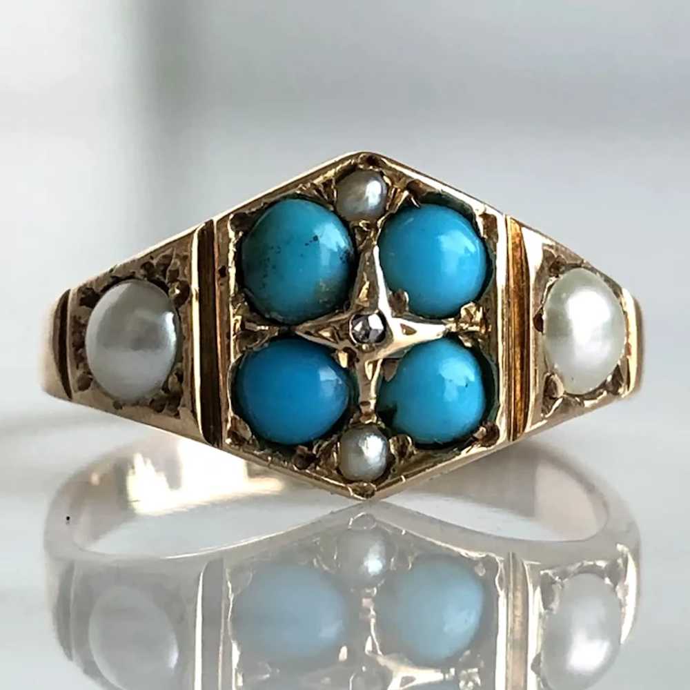 Victorian Turquoise, Pearls & Rose Cut Diamond 15… - image 3