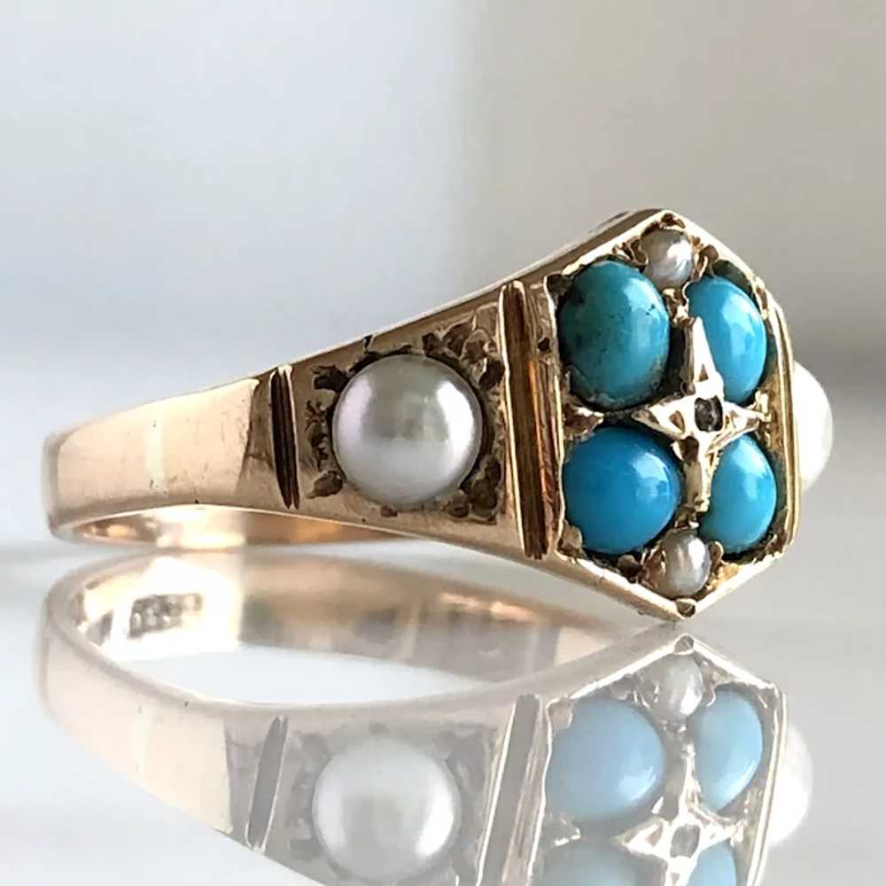 Victorian Turquoise, Pearls & Rose Cut Diamond 15… - image 5