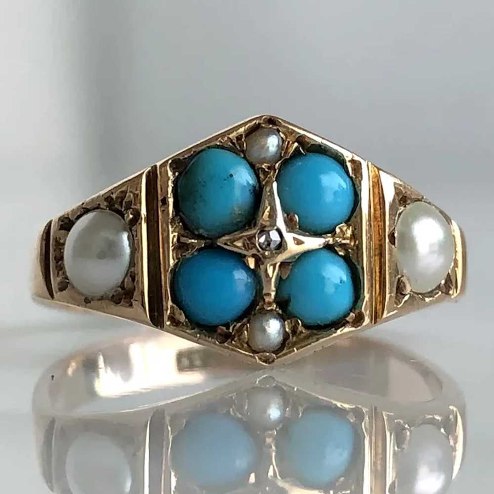 Victorian Turquoise, Pearls & Rose Cut Diamond 15… - image 7