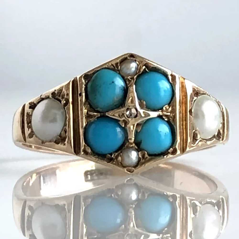 Victorian Turquoise, Pearls & Rose Cut Diamond 15… - image 9