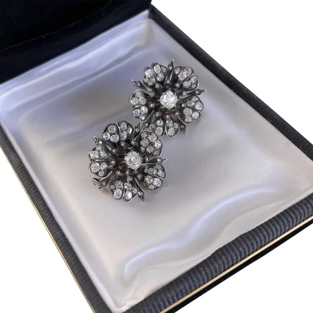 Antique Diamond  Dramatic Flower Earrings 19th Ce… - image 1