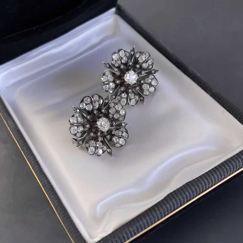 Antique Diamond  Dramatic Flower Earrings 19th Ce… - image 2