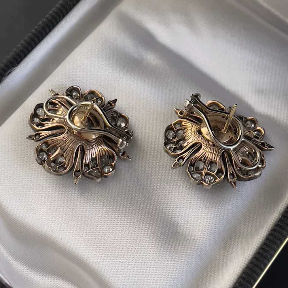Antique Diamond  Dramatic Flower Earrings 19th Ce… - image 4