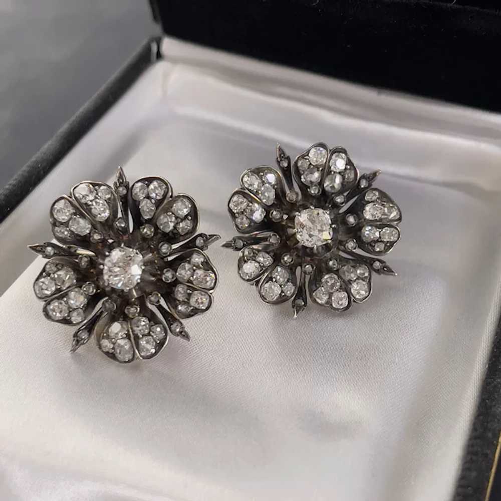 Antique Diamond  Dramatic Flower Earrings 19th Ce… - image 5