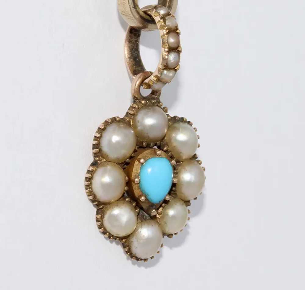 Antique Georgian Pearl Turquoise Heart Charm Pend… - image 2