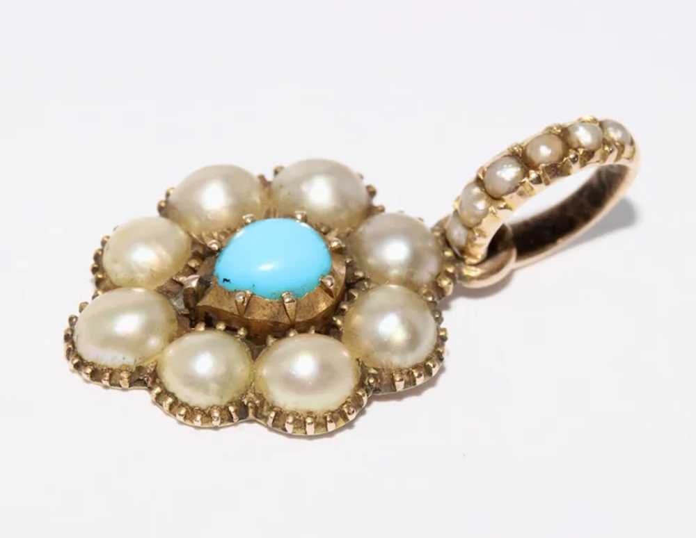 Antique Georgian Pearl Turquoise Heart Charm Pend… - image 4
