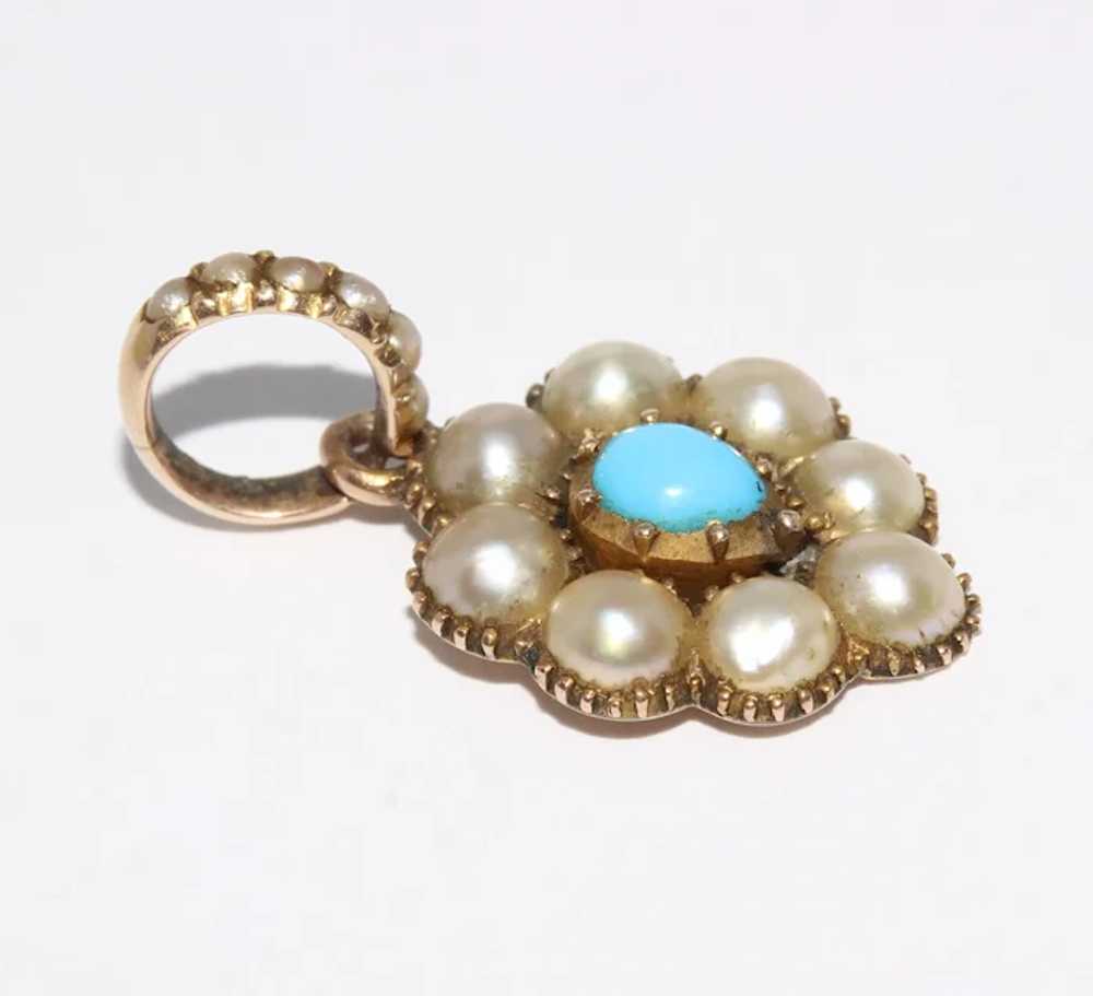 Antique Georgian Pearl Turquoise Heart Charm Pend… - image 6