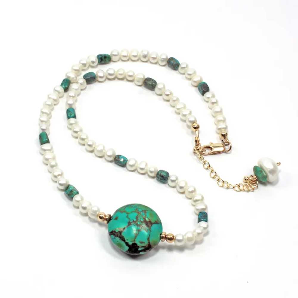 Cultured Pearl and Natural Turquoise Choker - Nat… - image 11