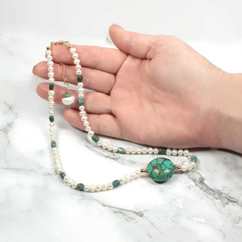 Cultured Pearl and Natural Turquoise Choker - Nat… - image 3