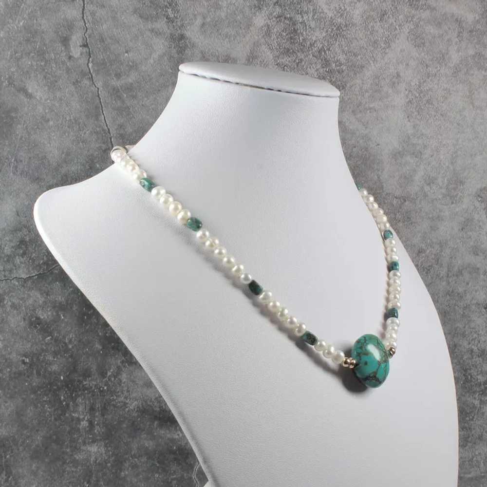 Cultured Pearl and Natural Turquoise Choker - Nat… - image 6