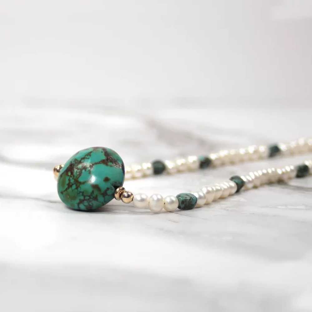 Cultured Pearl and Natural Turquoise Choker - Nat… - image 7