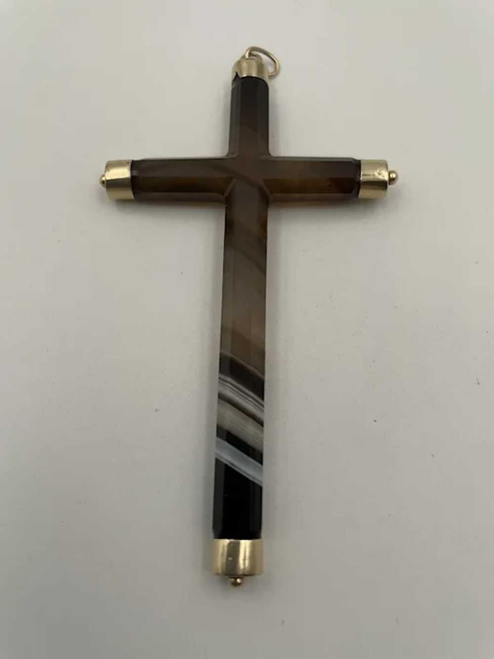 Late Victorian Banded Agate & 9kt Gold Cross Pend… - image 2