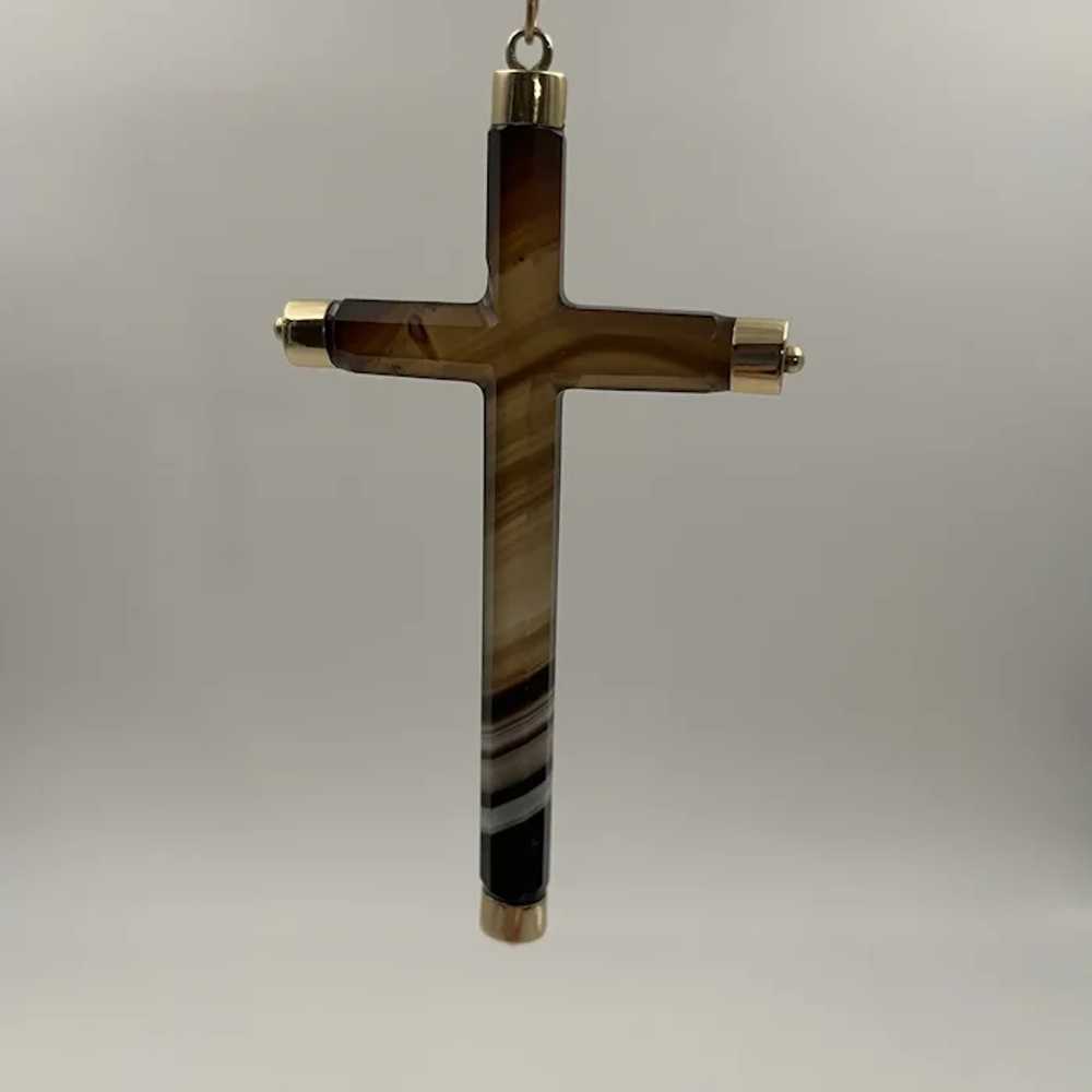 Late Victorian Banded Agate & 9kt Gold Cross Pend… - image 3