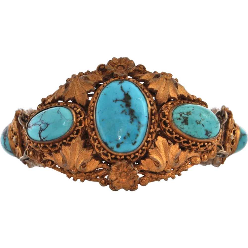 Antique French Vermeil Turquoise Bracelet C. Late… - image 1